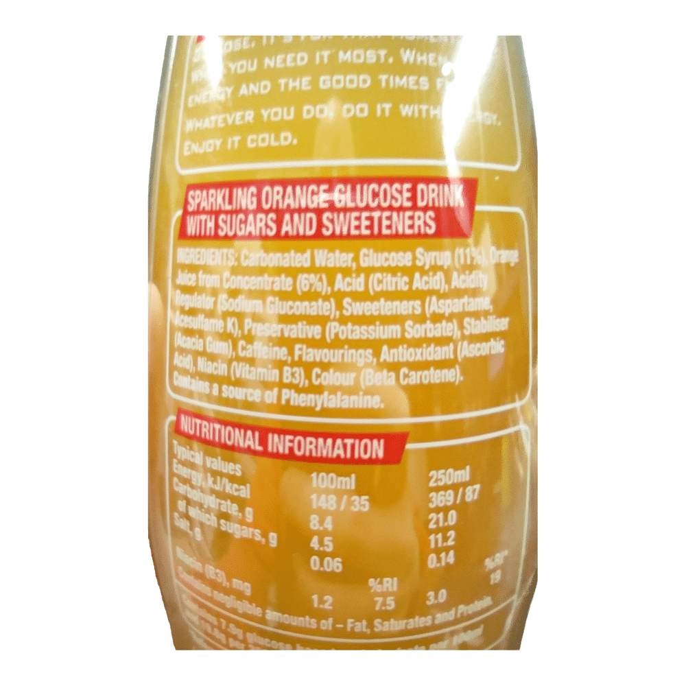 Lucozade Energy Orange 900ml x 12 Label