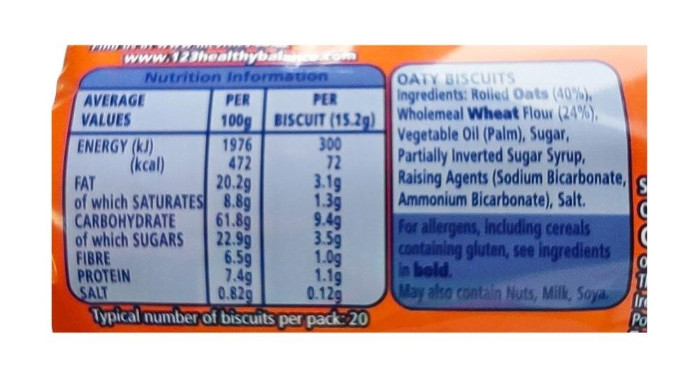 McVitie's Hobnobs Biscuits 300g x 12 Label