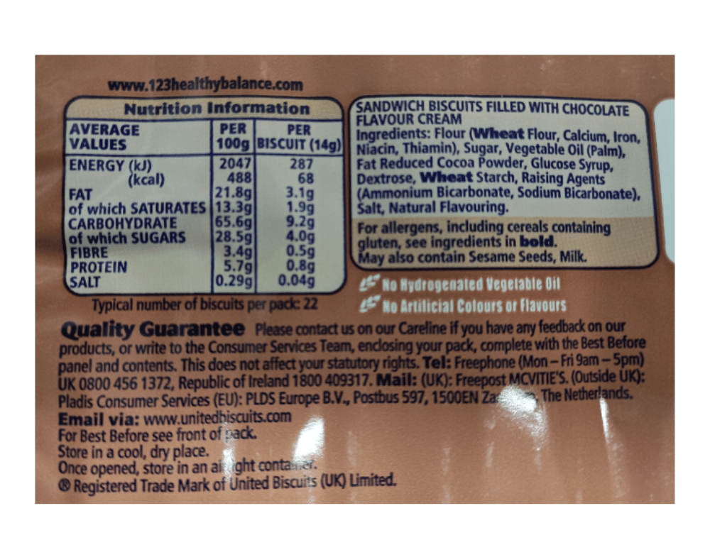 McVitie's Tasties Bourbon Creams Biscuits 300g x 24 Label