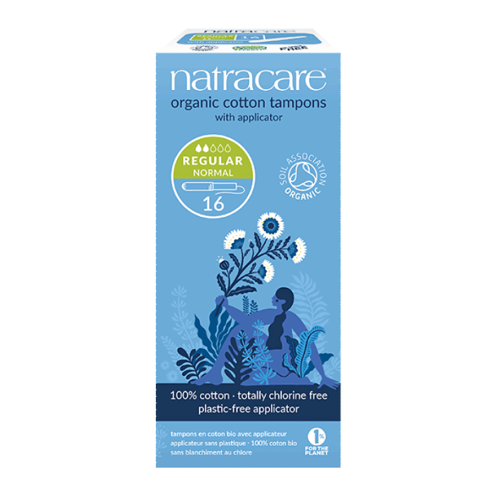 Natracare Regular Organic Cotton Tampons with Applicator 16 Pack x 12