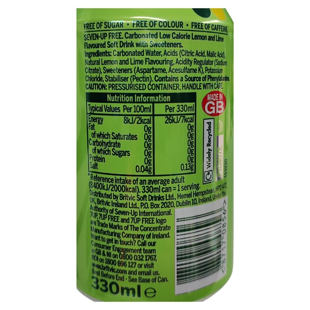 7UP Free Lemon & Lime Can 330ml x 24 Label