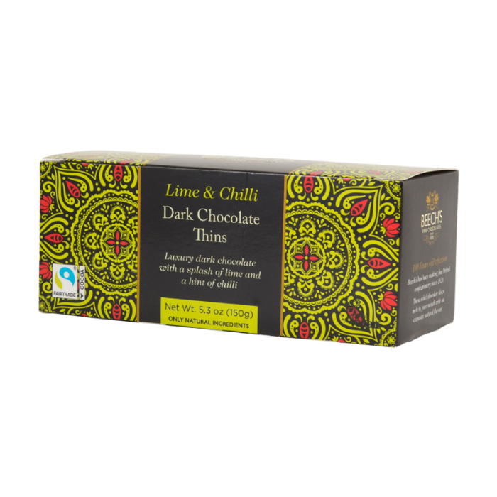 Beech's Lime & Chilli Dark Chocolate Thins 150g x 8