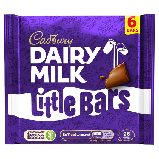 Cadbury Dairy Milk Little Bars 6 Pack, 108g x 18