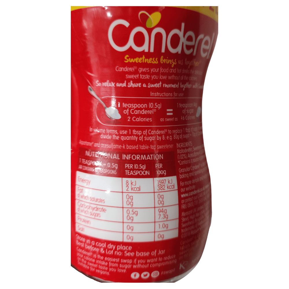 Canderel Granular Low Calorie Sweetener 40g x 6 Label