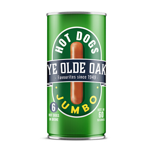 Ye Olde Oak Jumbo Hot Dogs in Brine 560g x 12