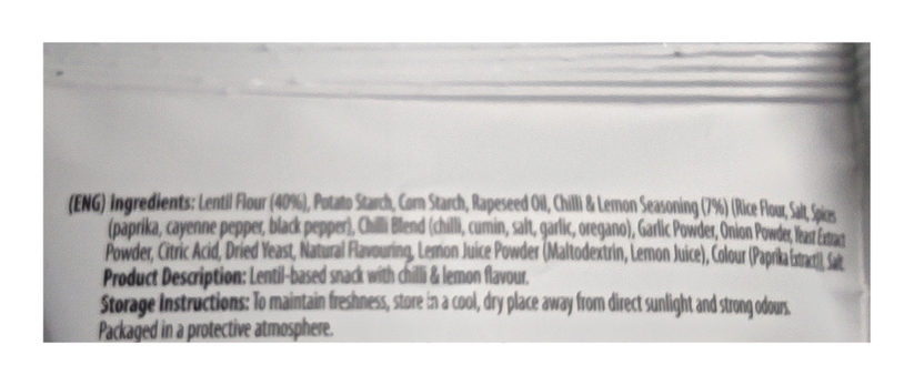 Eat Real Lentil Chips Chilli & Lemon 113g x 10 Label