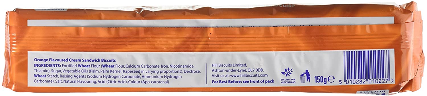 Hill Biscuits Orange Creams Biscuits 150g x 36 Label