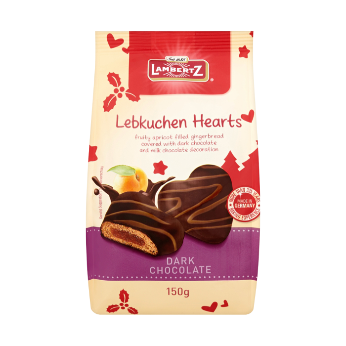 Lambertz Lebkuchen Hearts Dark Chocolate Biscuits 150g x 36