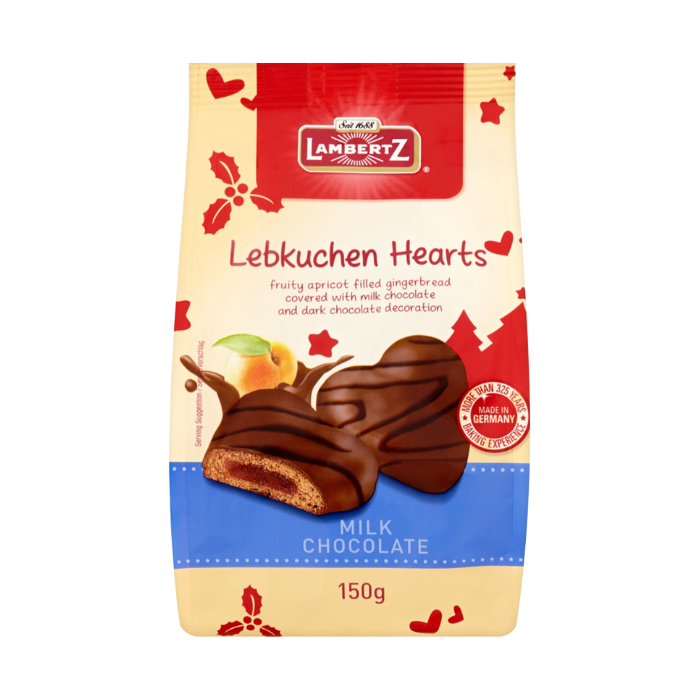 Lambertz Lebkuchen Hearts Milk Chocolate Biscuits 150g x 36