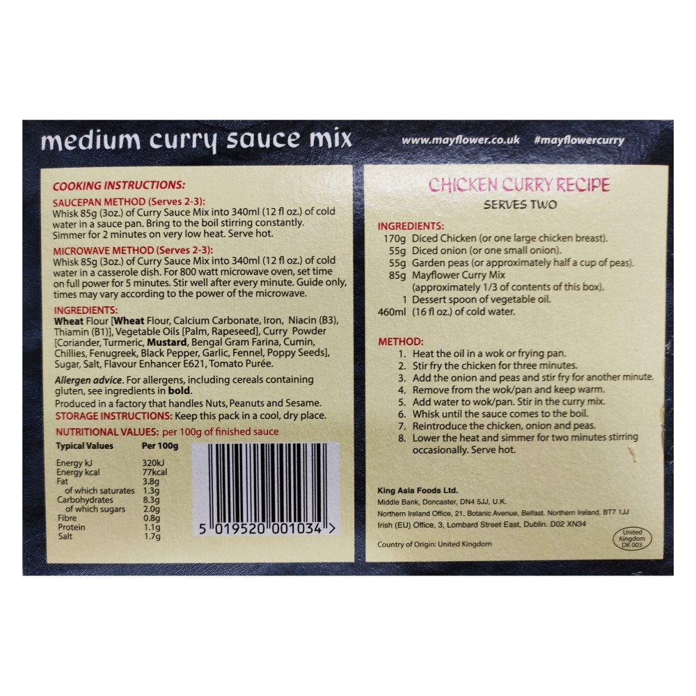 Mayflower Chinese Style Medium Curry Sauce Mix 255g x 12 Label