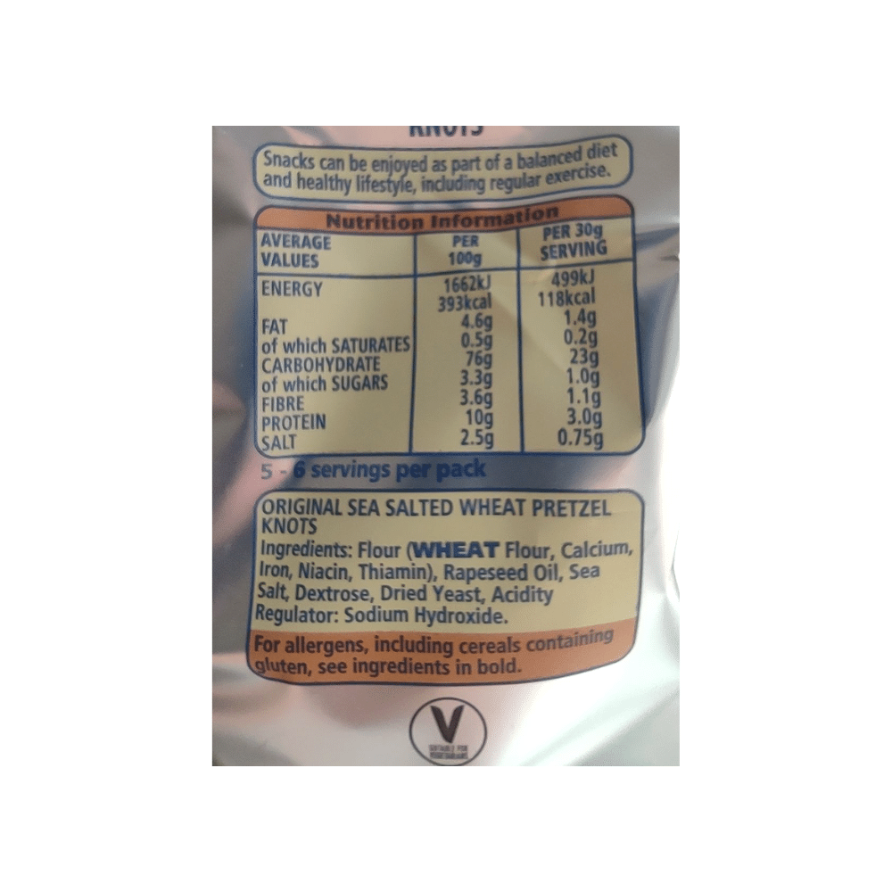 Penn State Original Sea Salted Pretzels 175g x 8 Label