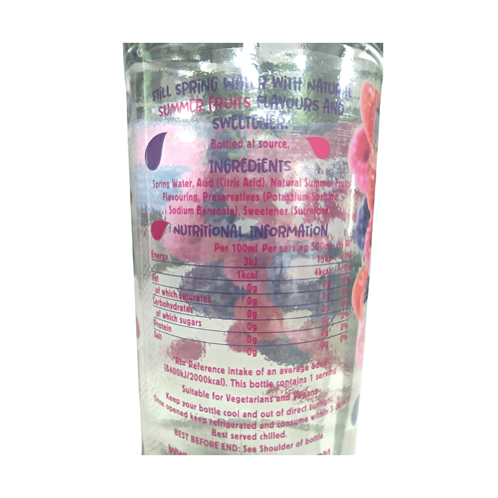 Perfectly Clear Summer Fruits Still Water 500ml x 12 Label