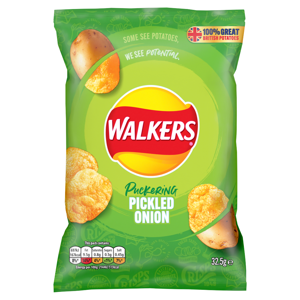 Walkers Pickled Onion Crisps 32.5g x 32