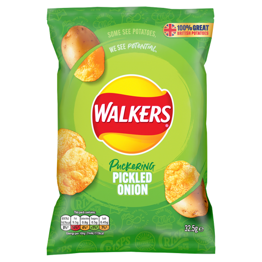 Walkers Pickled Onion Crisps 32.5g x 32