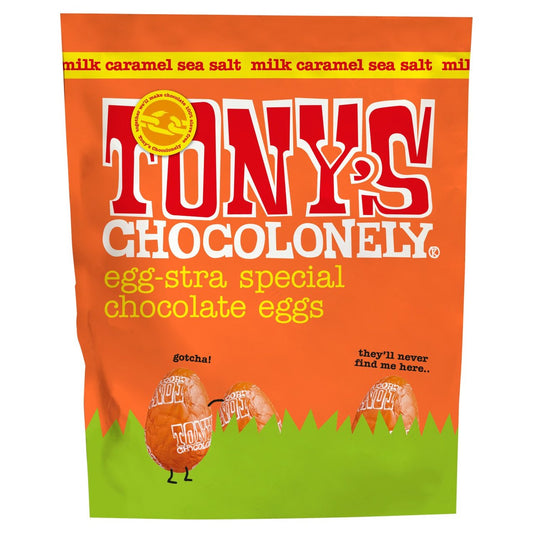 Tony's Chocolonely Easter Eggs Milk Chocolate Caramel Sea Salt Pouch 178g x 8